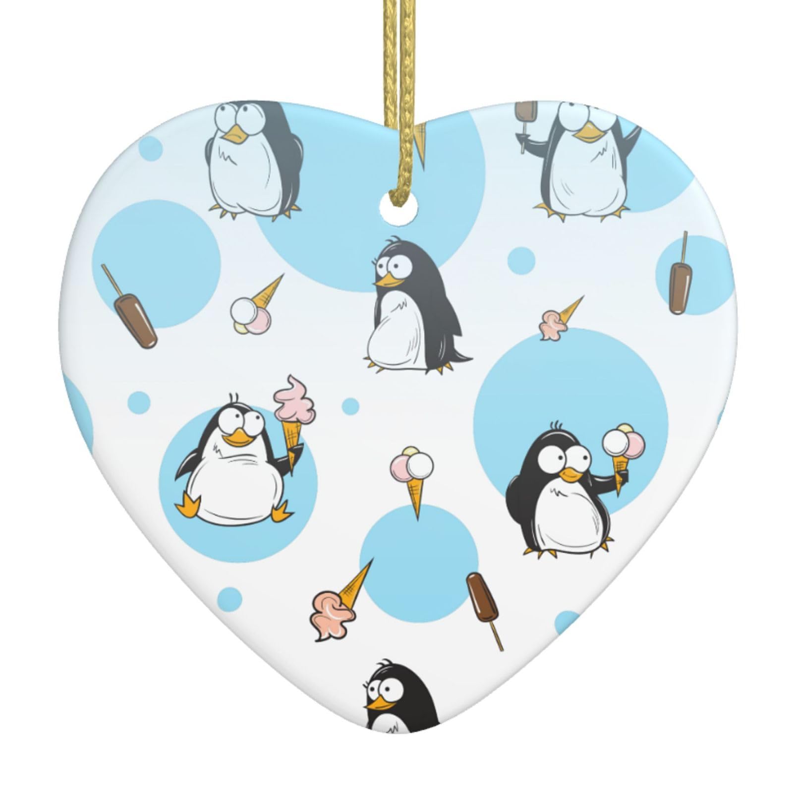 Nbtghga White Cute Penguins Print Christmas Ornaments, Ceramic Hanging Ornament, Xmas Tree Decoration, Holiday Home Decor