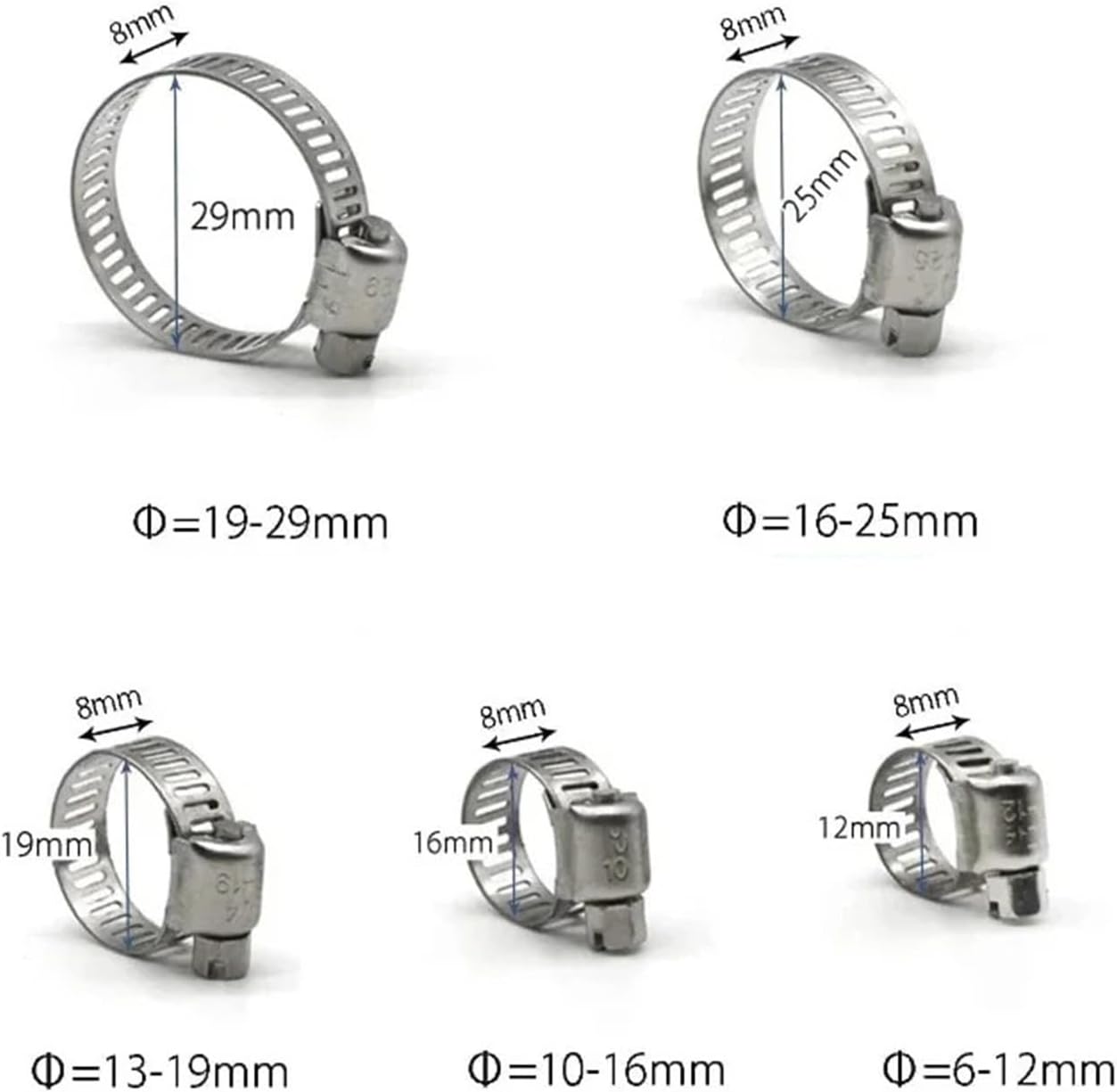 80pcs 6-29mm Pipe Clamp Stainless Steel Fuel Clips Worm Gear Hose Clamps Kit Garden Hose Clamps