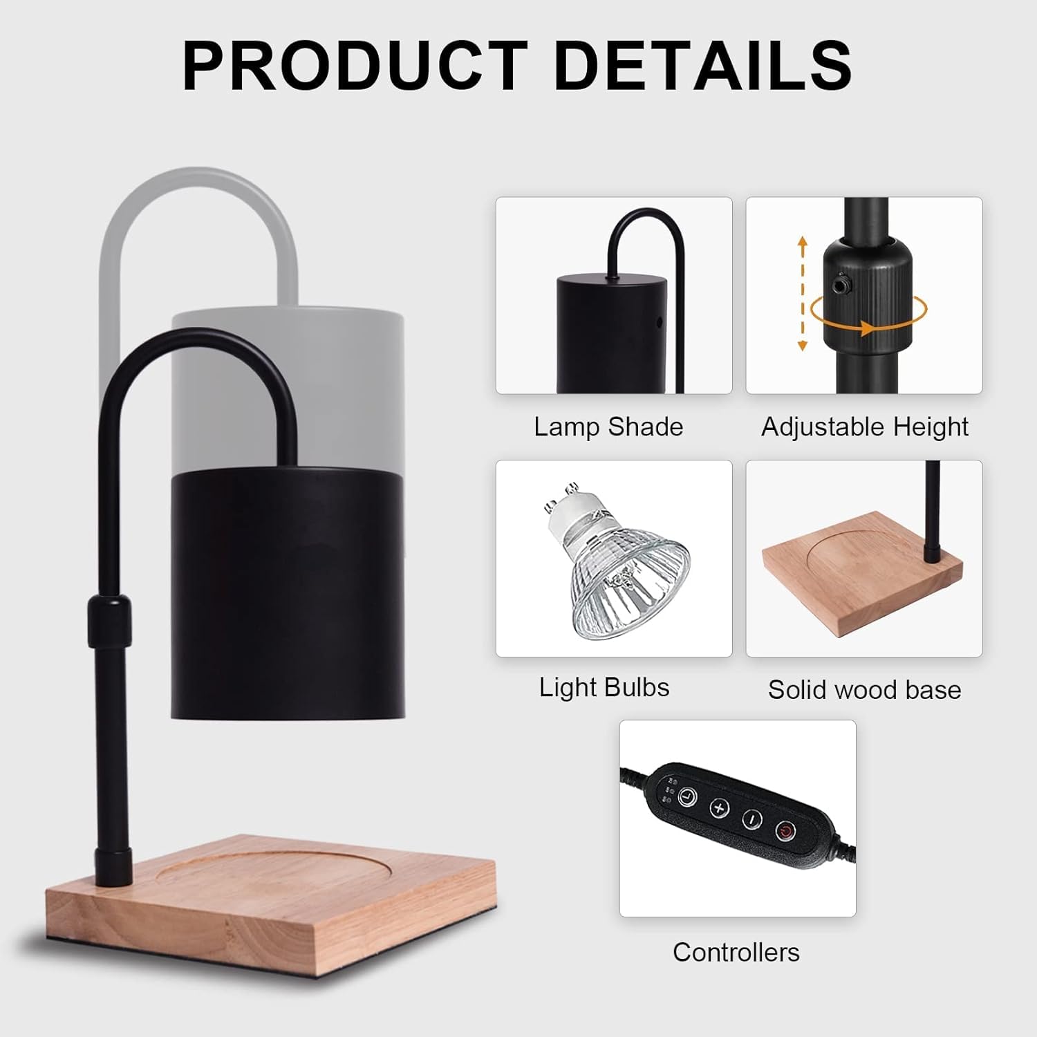 MQFORU Lampe chauffe-bougie électrique avec minuterie 2h/4h/8h, intensité variable, sécurité réglable, bougies parfumées pour la maison, cadeaux décoratifs (4 ampoules, noir) (RLD-01) (NLD12)