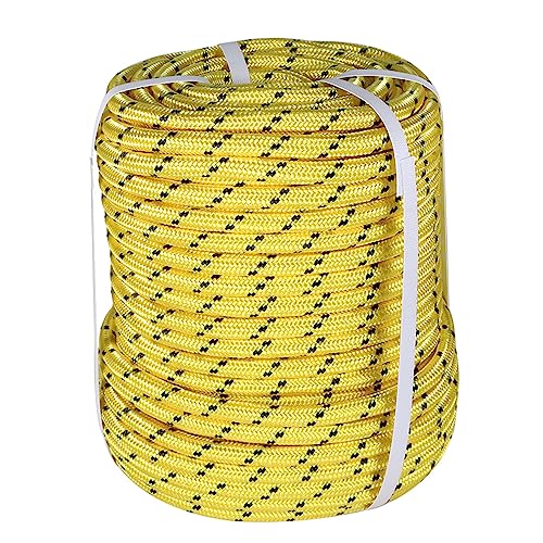 mitoharet 1/2 Inch x 150 Feet Arborist Rigging Rope,up to 5400 lb Breaking Strength, Double Braided Polyester Rope,Yellow with Black Tracers