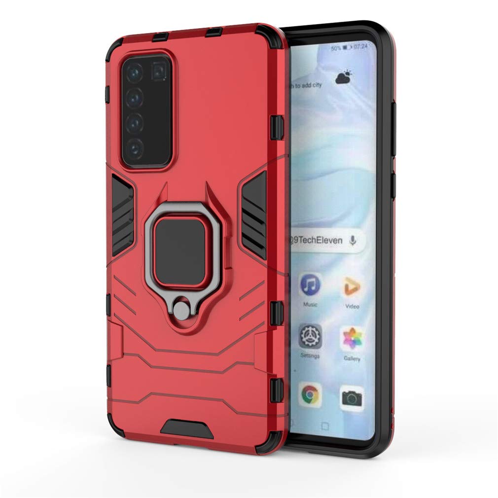 CHcase Huawei P40 Pro Funda, Anillo Metálico Sujeción Soporte Antichoque Rígido Caja (Funciona con el Montaje de Coche Magnético) Doble Capa Sólido Case Carcasa para Huawei P40 Pro -Black Plus Gray — view 72
