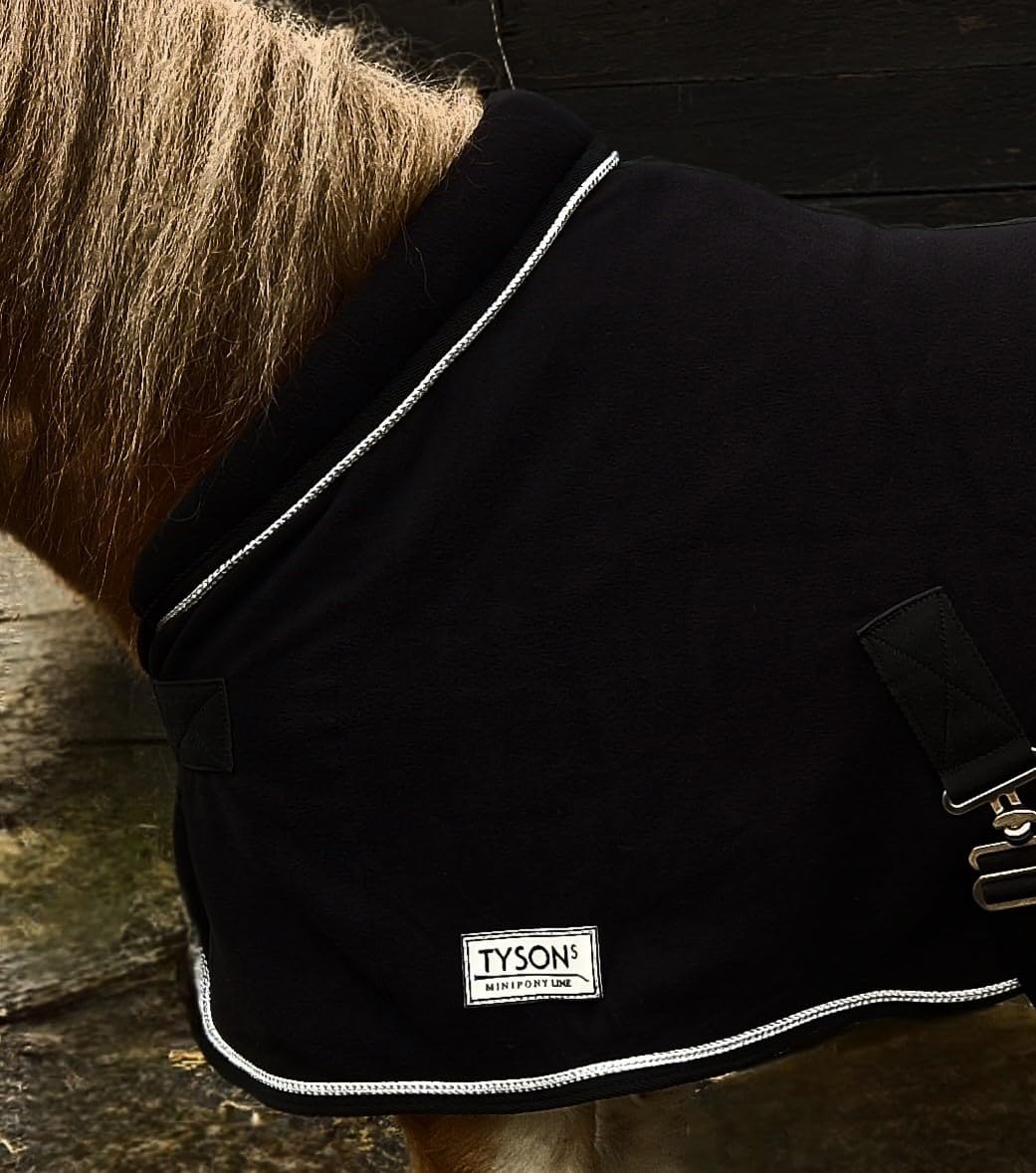 Zaraa Abschwitzdecke Paradedecke mit Kragen Anti Pilling Fleece Schwarz Silber- oder Goldfarben, Rosegold Minishetty Shetty Welsh Pony 70 80 90 100 110 (Schwarz/Silberfarben, 70)