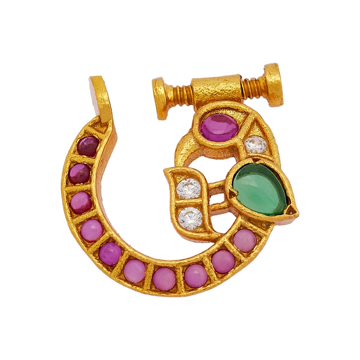 Fashion Jewellery Ruby-Green-White Gold Plated Ethnic 92.5 Pure Silver Temple Nath - 411173-image-22