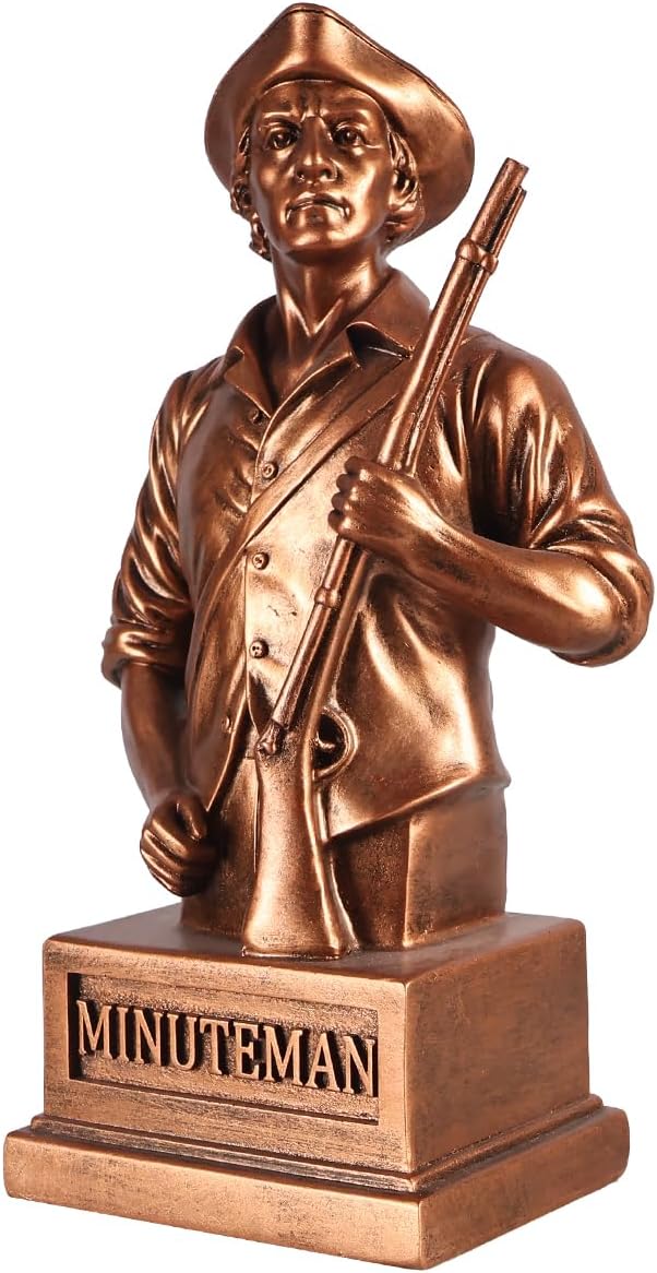 Minuteman Statue Bust - 12.6" Patriotic American Revolution Soldier Figurine - Heavyweight Historical Militia Sculpture for Office Desk, Bookshelf Decor & History Buff Gifts