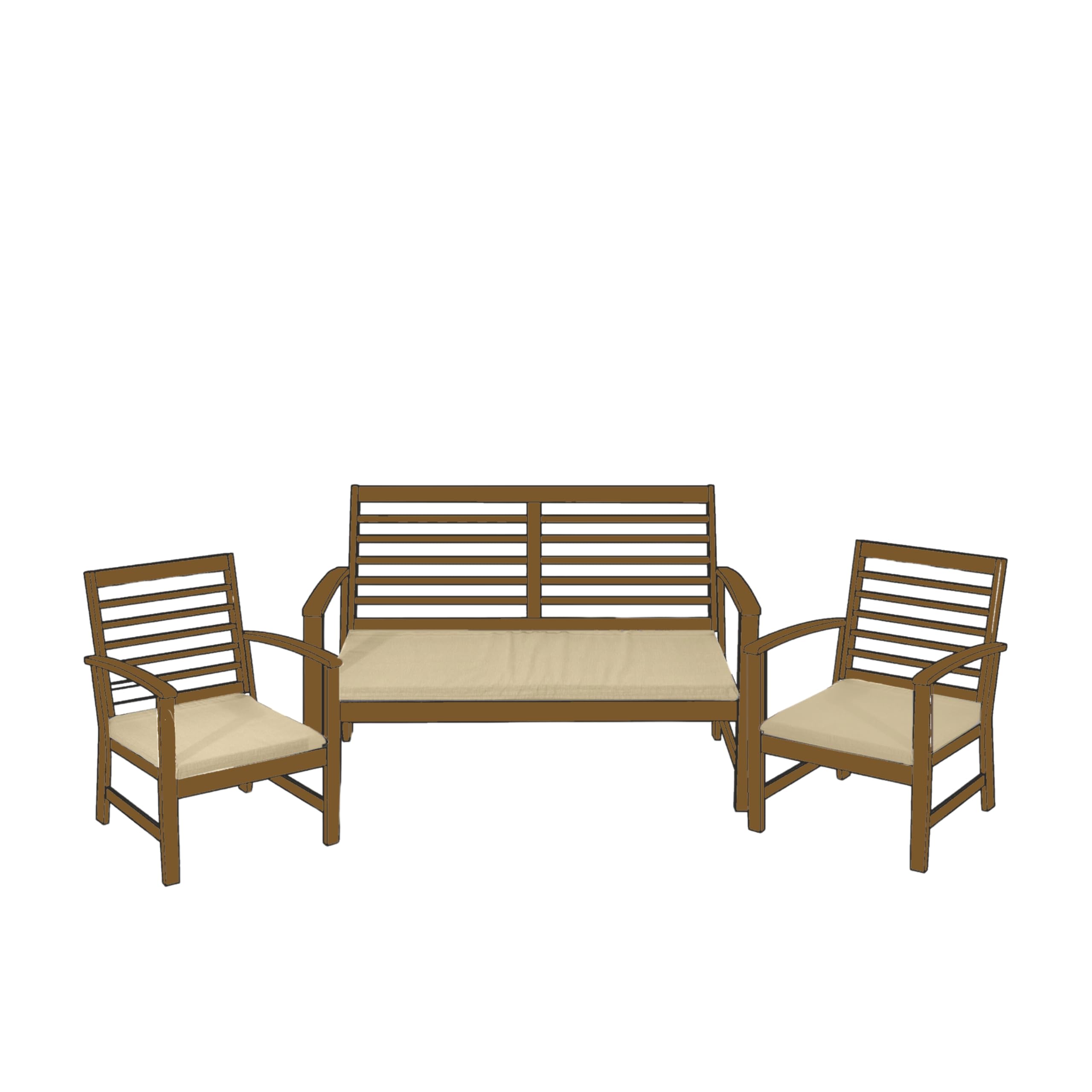 CASABELLAPIU Tris cojines de exterior, cojines desenfundables y lavables, medidas sillones 52 x 50 x 4,5 cm, medida sofá 110 x 52 x 4,5 cm. 100 % fabricado en Italia (cru)