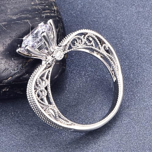 925 Sterling Silver Rings for Women, Dainty Engagement Ring, Cubic Zirconia CZ Solitaire Wedding Band Promise Ring for Her3