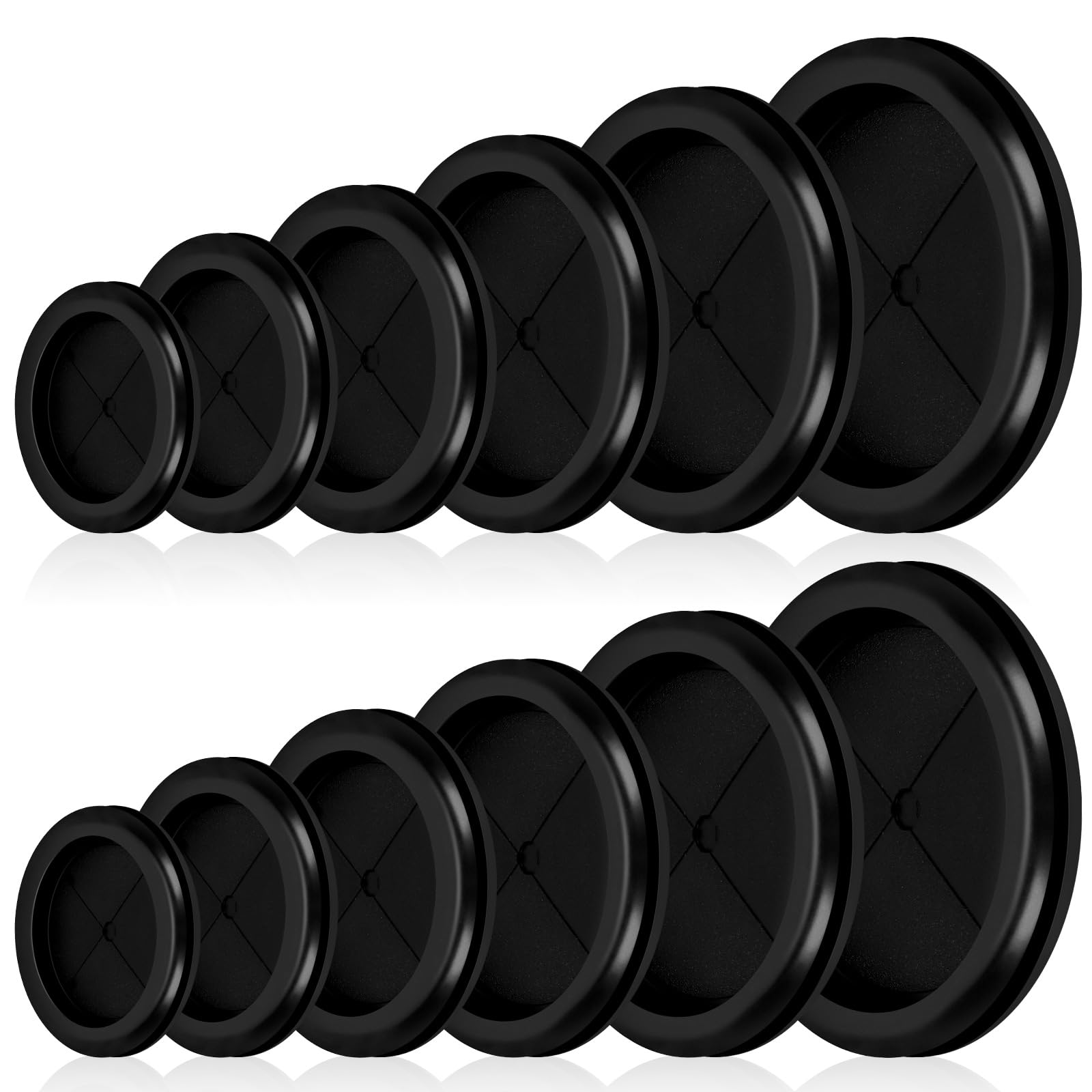 Glarks 12pcs 6 Sizes Double Sided Round Rubber Hole Plug Set, Black Rubber Grommet Double Sided Electrical Wire Gaskets, Hole Synthetic Rubber Plug