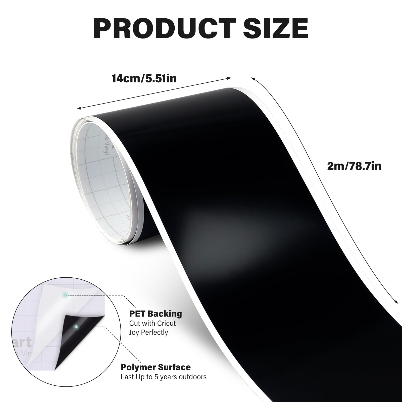 Rouleau de vinyle intelligent permanent pour Cricut Joy - 14 x 200 cm - Film de traceur - Transfert thermique - Pour bricolage, t-shirts, tasses, voitures, bannières, décoration (noir + blanc)
