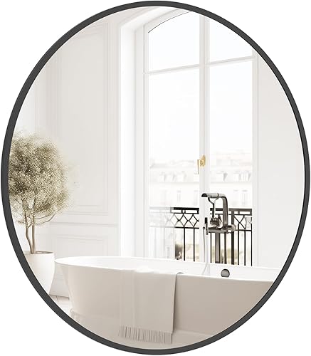 Miniatura 80 de HOMECOOKIN Espejo de pared redondo de 32 pulgadas, espejo circular dorado para baño con marco de metal, espejo dorado redondo para decoración