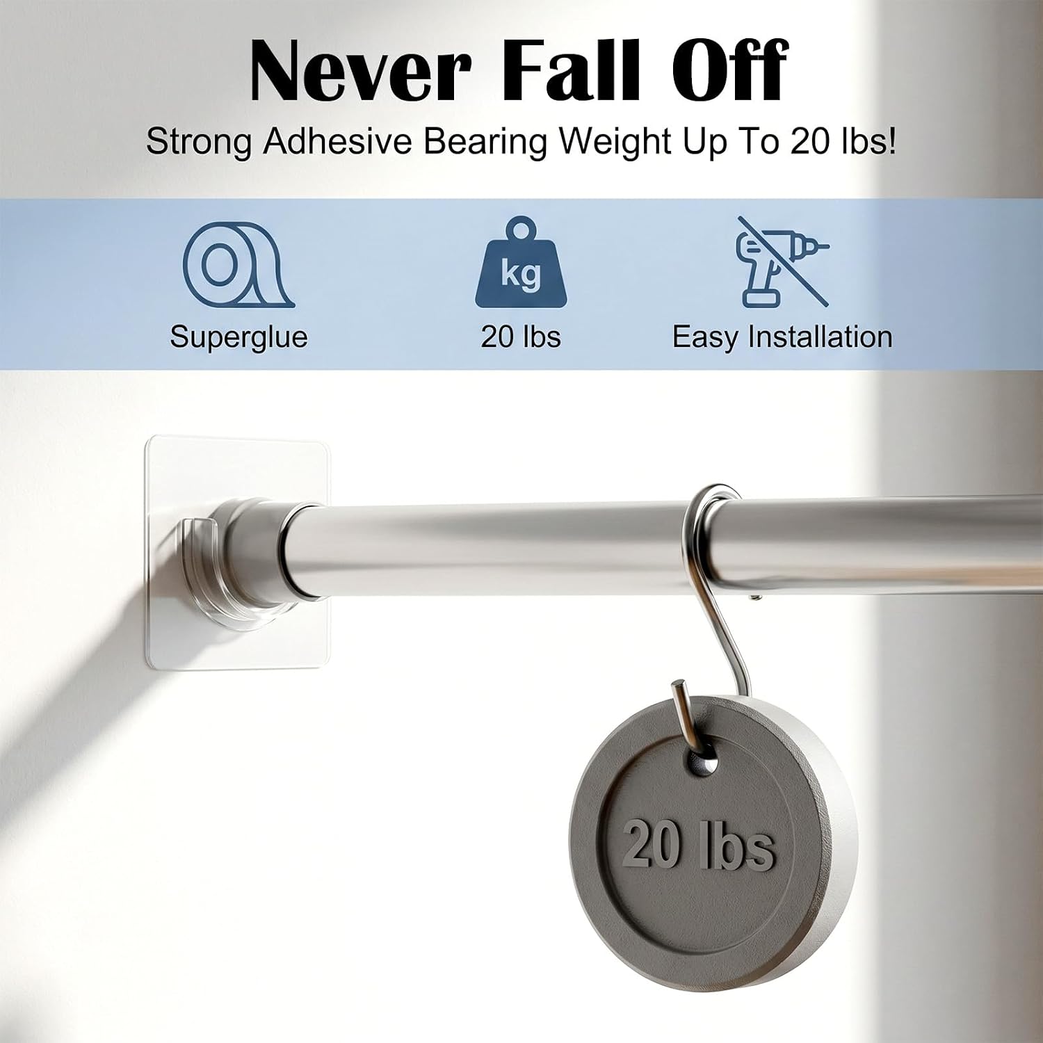 12Pcs Shower Curtain Rod Holders No Drilling, Adhesive Tension Rod Holder, Clear Shower Rods Holders for Wall, Tile, Marble, Closet, Window, Bookshelf, Kitchen, Bathroom