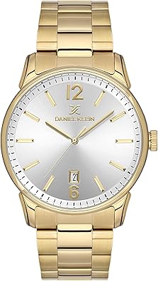 Daniel Klein Mens Gold Watch - 42mm, Silver Dial, Quartz Movement, Water Resistant Up to 50M, Luxury Wrist Watch for Men