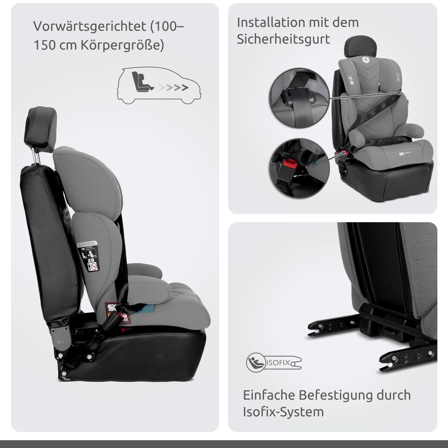 Lorelli Auto Kindersitz GT Speed mit Isofix, i-Size 100-150 cm, Mitwachsender Autositz für Kinder, Babysitz, Autokindersitz, Verstellbare Kopfstütze, Beige