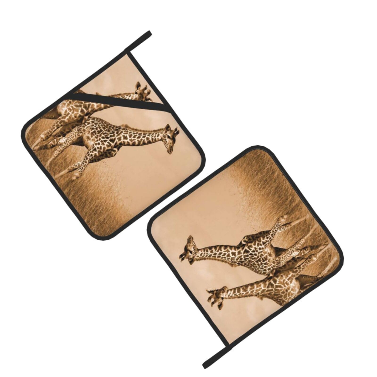 Two Giraffe Running on The Barren Printed Oven Pot Holders Set of 2 Pcs Heat Resistant Kitchen Microwave Potholders for Cooking Baking Grilling