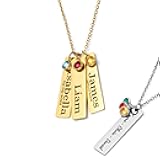 Custom Engraved 3D Vertical Pillar Bar Necklace – Personalized Name Pendant – 1 to 4 Sides – Non-Tarnish Stainless Steel – Gold/Silver – Adjustable Chain – Gift for Her, Mom/Dad With Kids Names