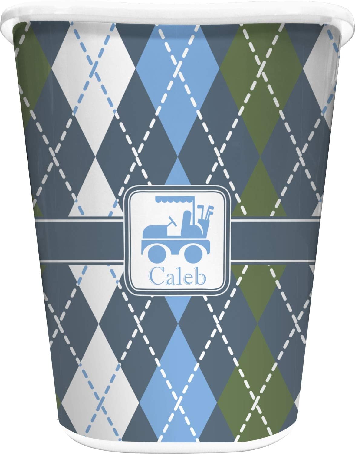 Personalized Blue Argyle Waste Basket - Double Sided (Black)