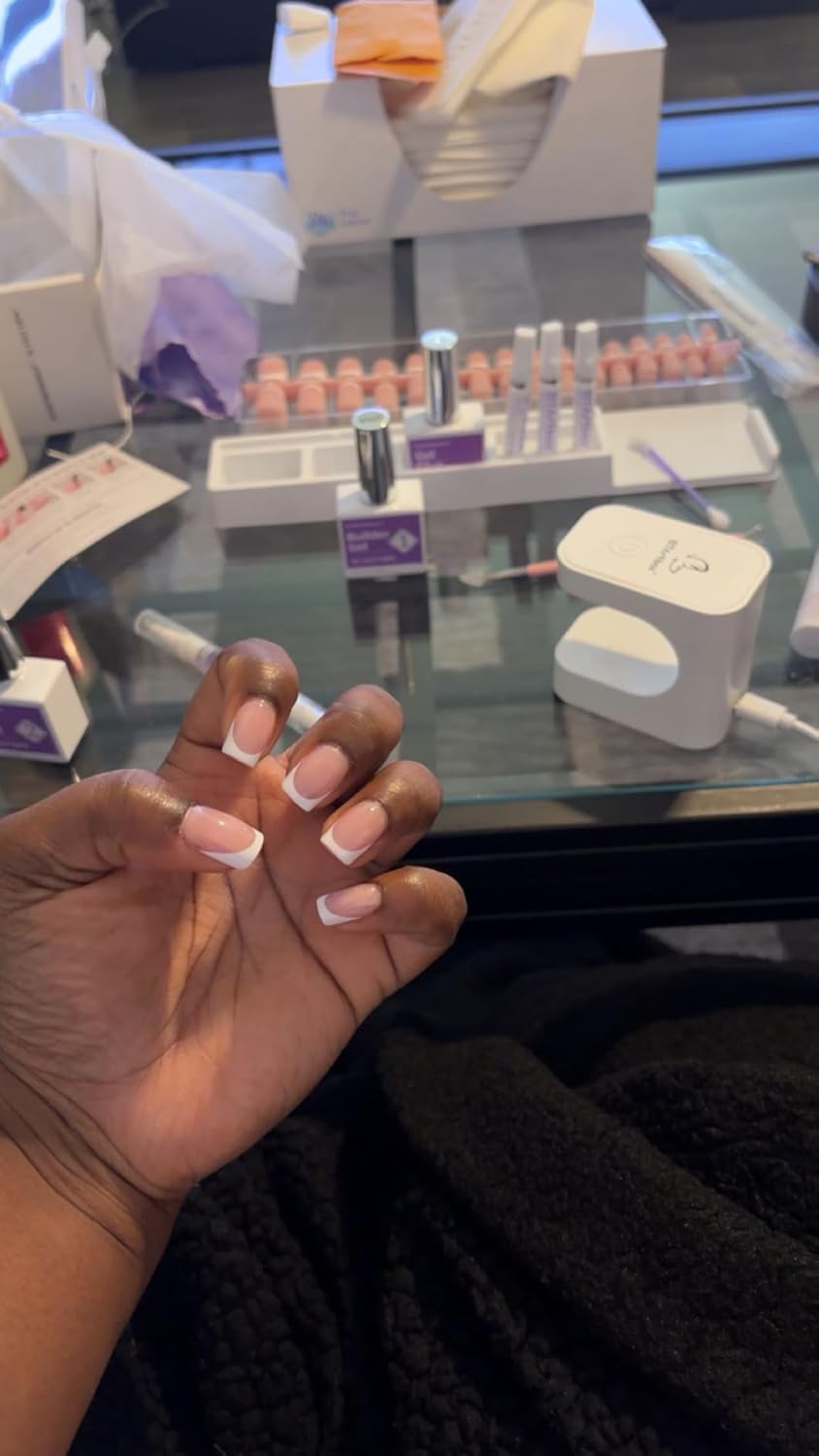 BTArtboxnails XCOATTIPS French Tip Nails - Short Press On Nails, 160 Pcs Pink Square Soft Gel Nail Tips Pre-applied Tip Primer & Base Coat, No Need File False Nails for Gift, 16 Sizes