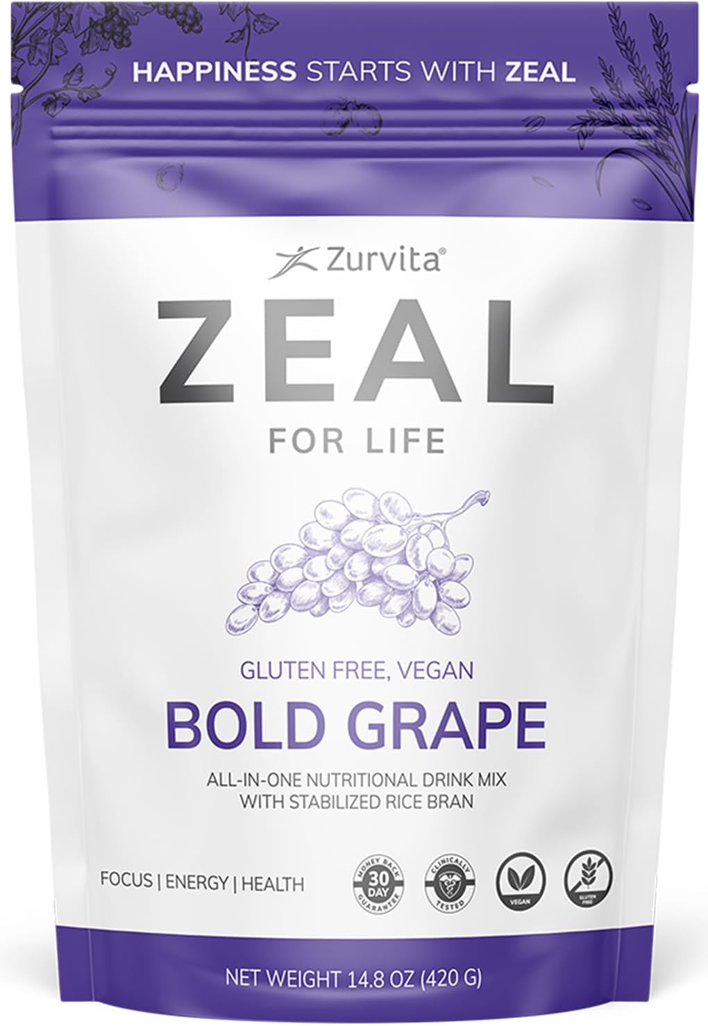 Zurvita - Zeal for Life - Bold Grape Flavor - Daily Nutritional Supplement for Vitality, Immunity, & Overall Wellness - 30-Day Wellness Bag, 420 Grams