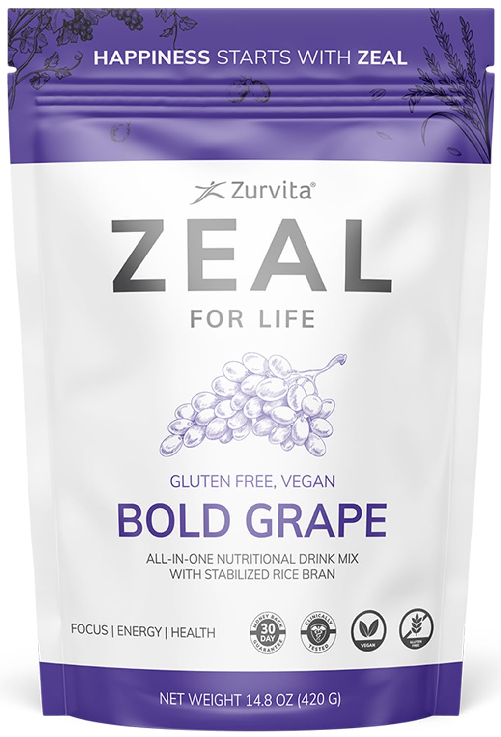 Zurvita Zeal for Life 30-Day  Bag, 420 Grams, Bold Grape