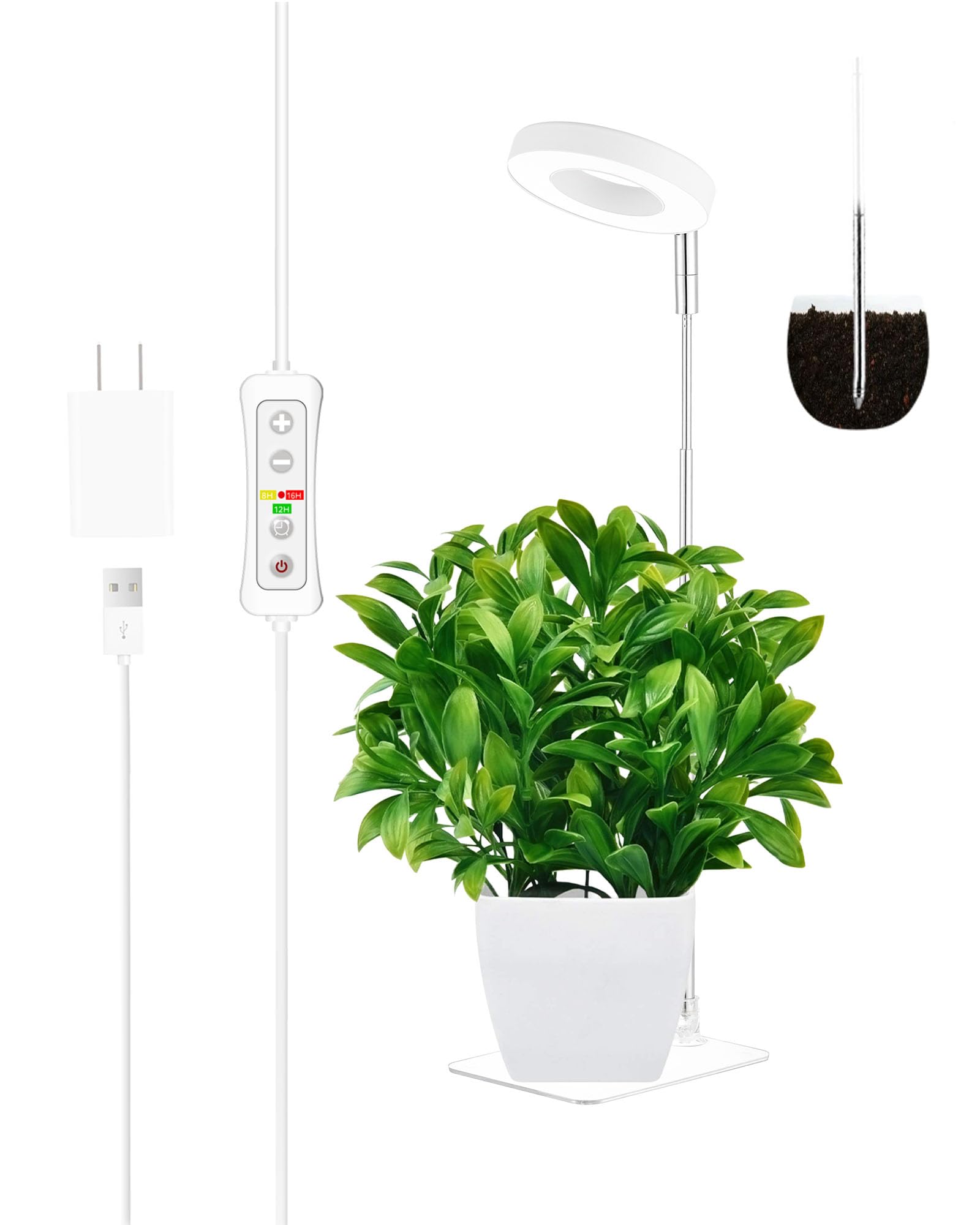 yadoker Halo Plant Grow Light, LED Growing Light Full Spectrum for Indoor Plants,Height Adjustable, Automatic Timer, 5V Low Safe Voltage,Idea for Small Plants