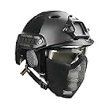 MH Tactical Fast Helmet Combined,with Foldable Ear Protection Half Face Mesh Mask and Goggles for Airsoft Paintball CS Game Set