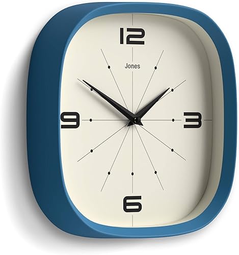 Miniatura 2 de JONES CLOCKS Pulsar - Reloj de pared  Reloj retro cuadrado redondeado  10 pulgadas  Azul  Aspecto de diseñador genial para cocina, sala de estar u