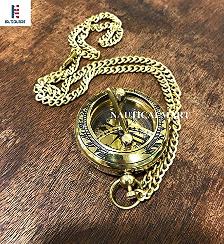Brújula de latón náutica artesanal con botón pulsador y cadena, brújula de bolsillo, regalo para seres queridos, hijo, padre, pareja miniatura 3