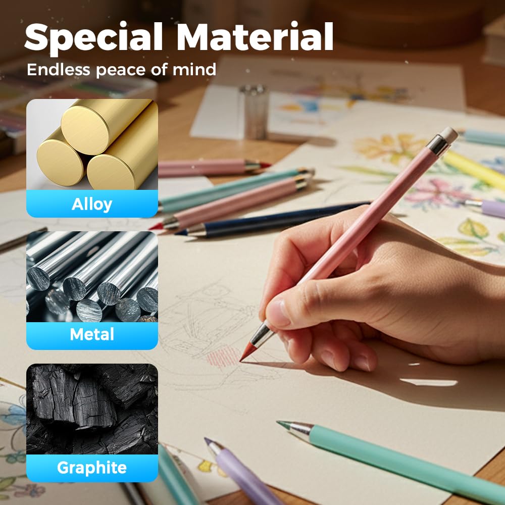 2026 Infinity Everlasting Pencil Reusable Inkless Metal Alloy Writing Instrument No Sharpening Needed with 12 Nibs Erasers Ideal — view 4