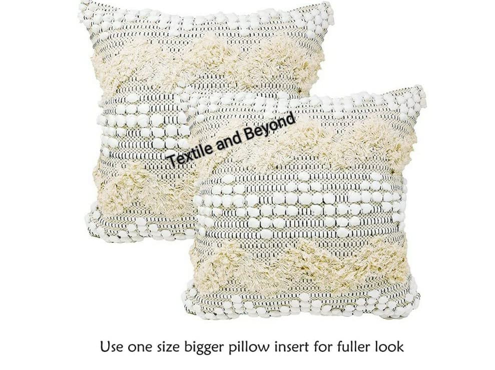 Image of Cushion - Boho Handloom Cotton Cushion Covers - Set of 5, Square Decorative Pillows Sofa, Couch, Chair, Kitchen, Bedroom, Room, Office, 16x16 Inches, Stylish Design