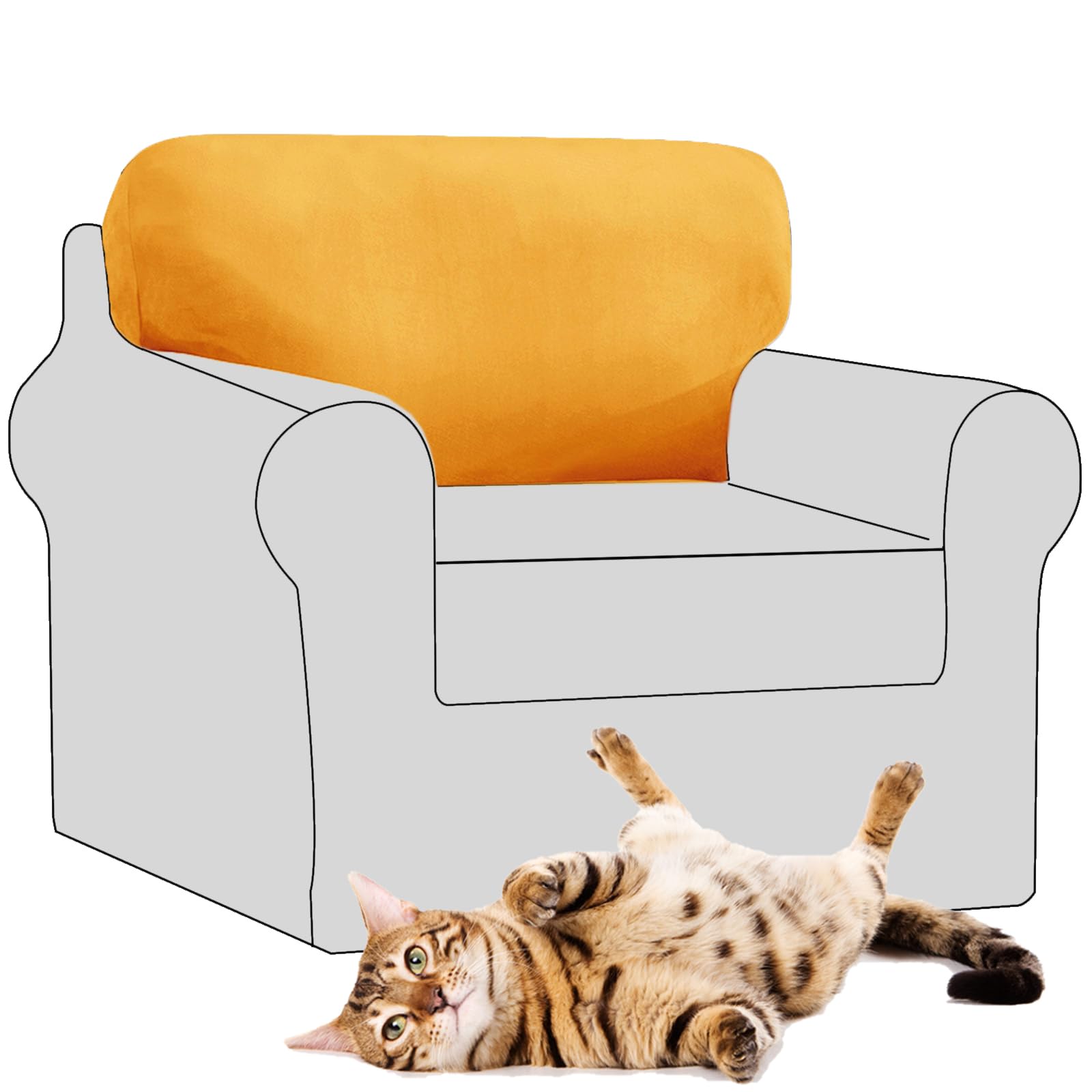 SYLC Stretch Velvet Sofa Backrest Cover, Back Cushion Covers Non-Slip Sofa Cushion Slipcovers for Couch Chesterfield Caravan RV Dinette (Yellow,1 pc Rectangle L)