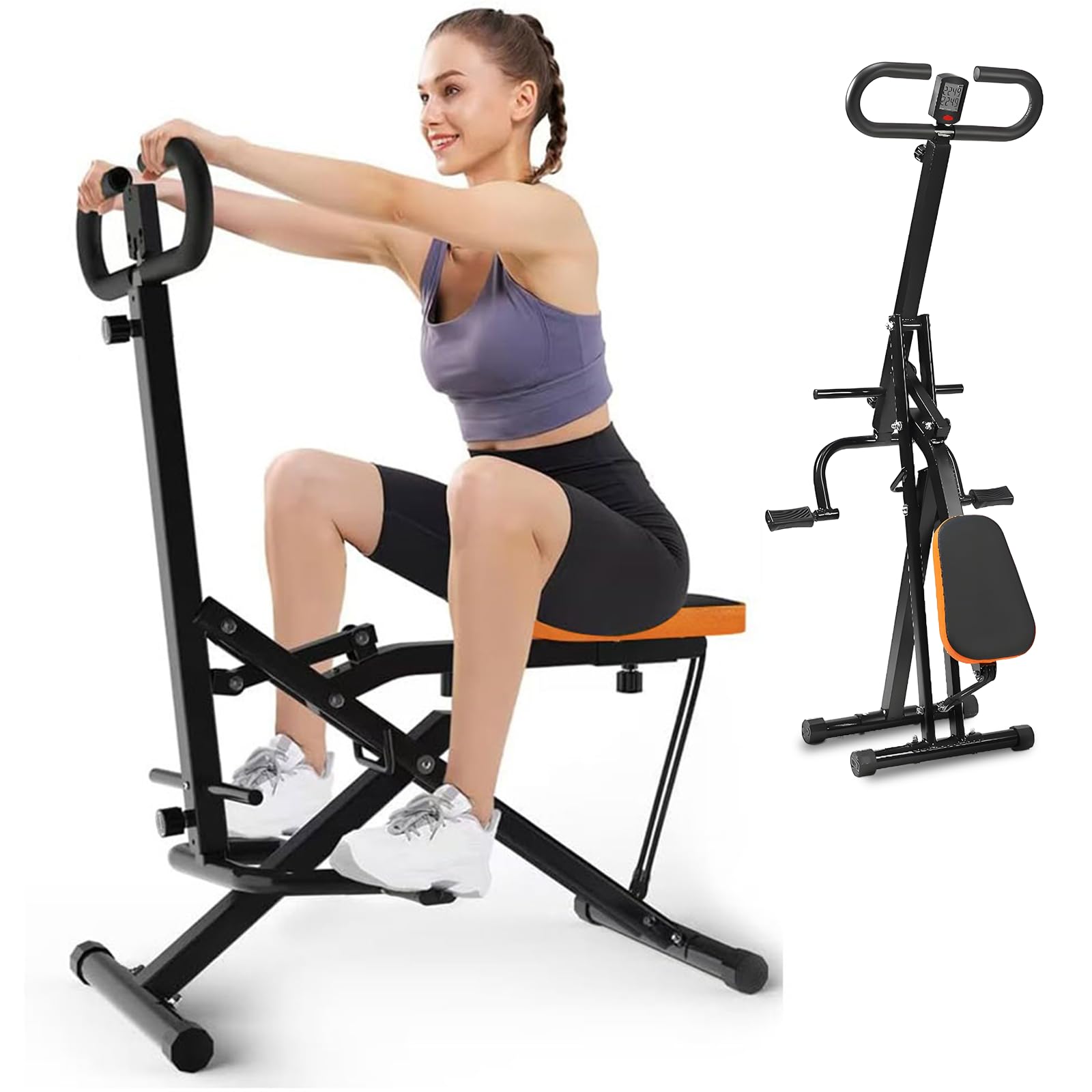 Squat Machine for Home, Squat Ride / Rowing Machine with Adjustable Resistance, Foldable Exercise Equipment, Glute & Leg Cardio Workout Machine