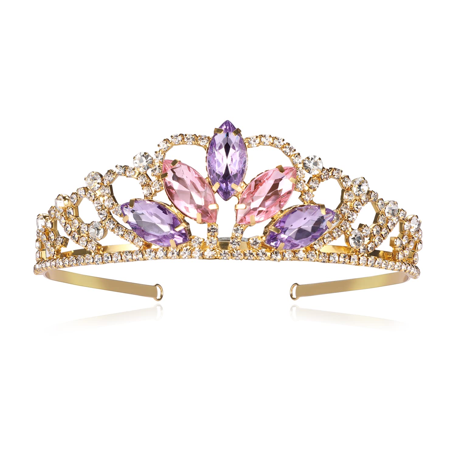 hengkaixuan Graziosa corona tiara rosa strass AB tiara fata copricapo sposa compleanno Halloween corona oro Natale principessa corona tangled costume dolce regalo per ragazze donne