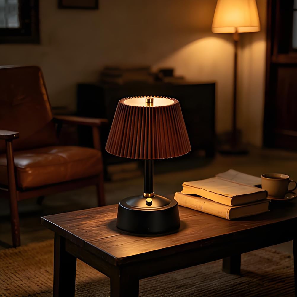 AoLa Lampada da tavolo Lampada da tavolo a LED vintage wireless Batteria Lampada da comodino touch ricaricabile USB Dimmerabile con paralume in tessuto Lampada wireless a batteria,Nero