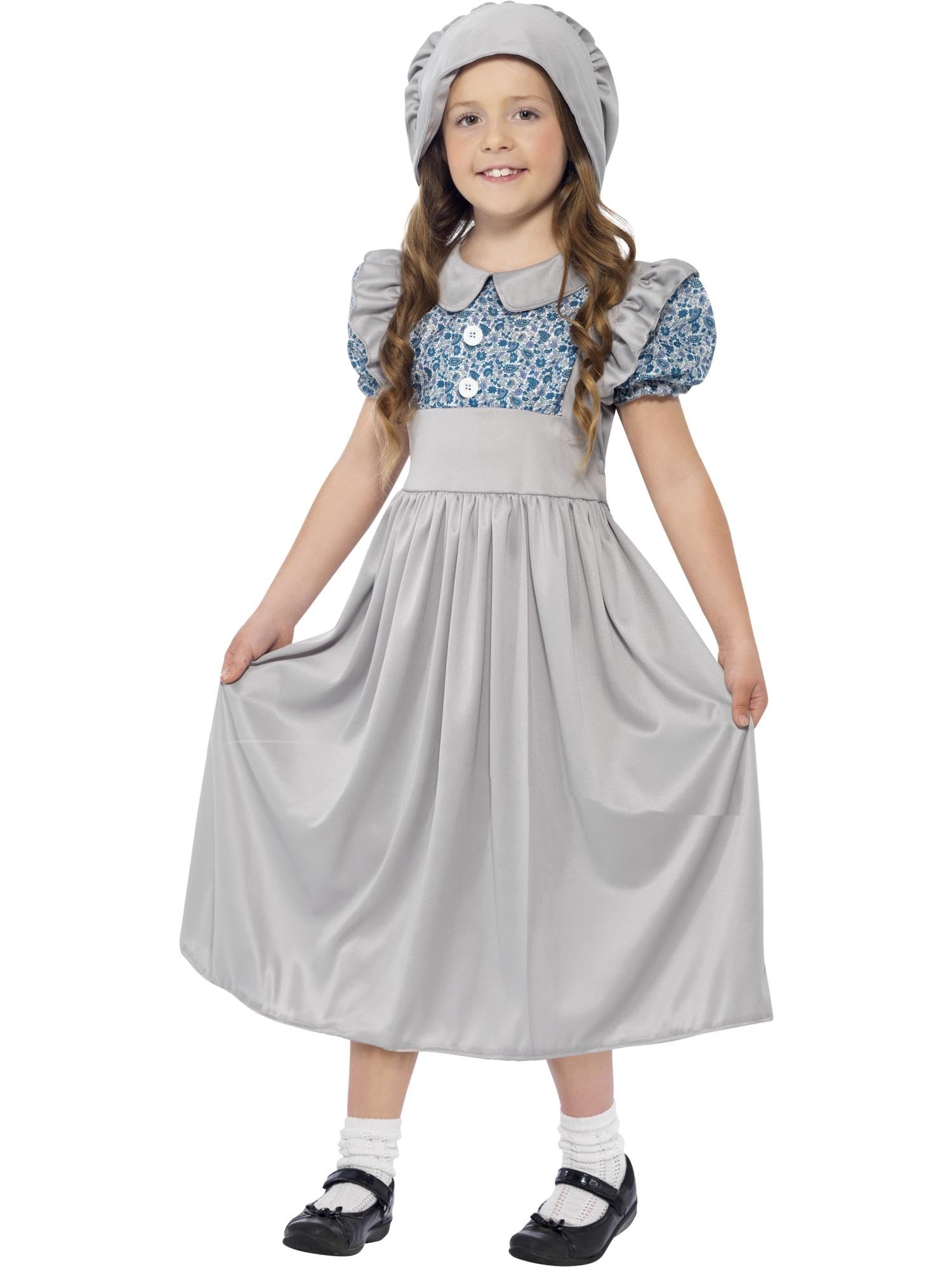 Smiffys Victorian School Girl Costume, Grey with Dress & Hat
