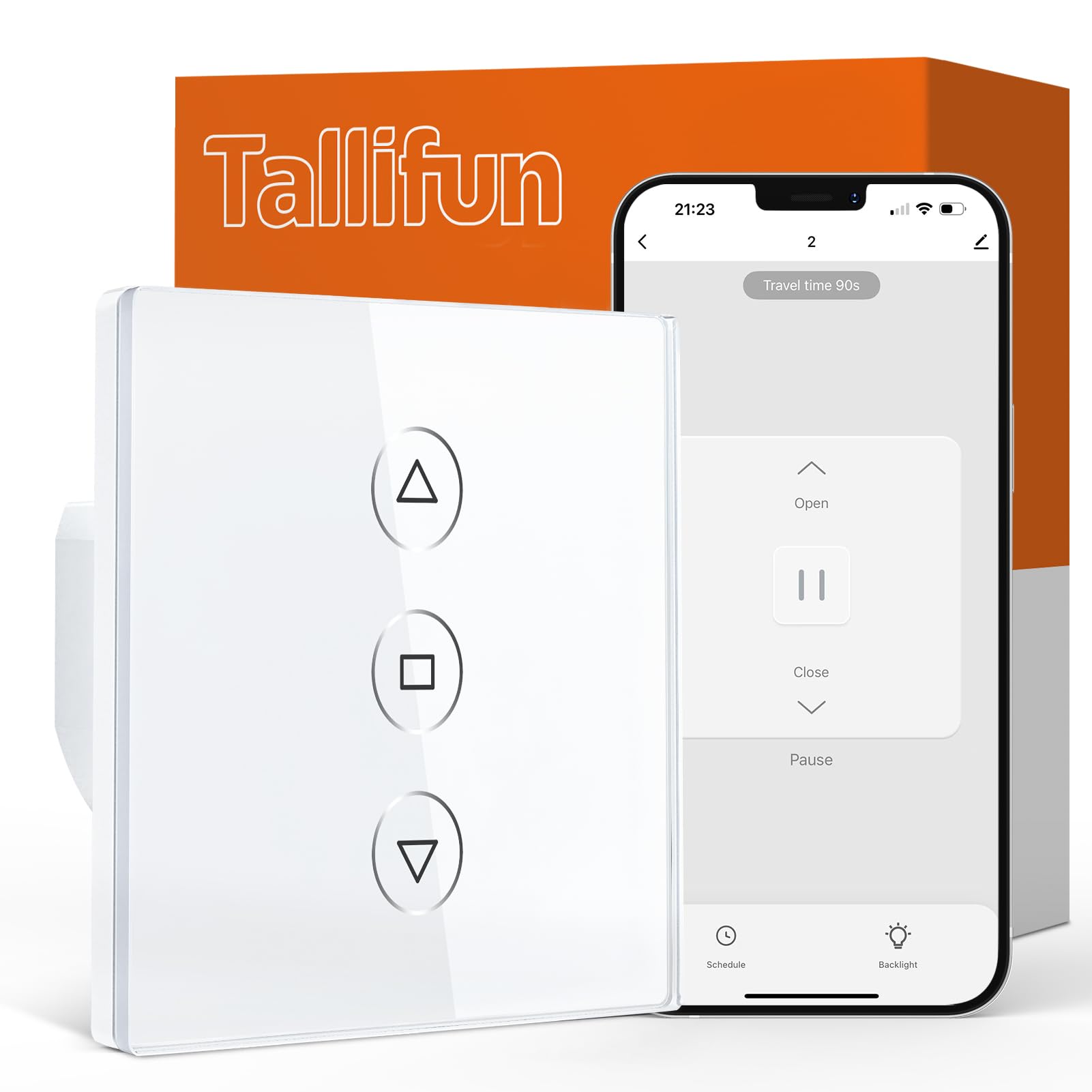 Interrupteur Volet Roulant Connecté, 80 * 80mm Interrupteur de Stores WiFi Compatible Alexa/Google Home/SmartLife, APP Contrôle à Distance - Fil Neutre Requis (Blanc, 1)