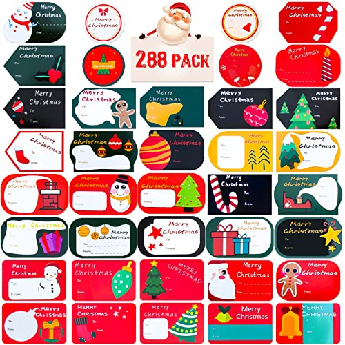 288pcs 32 Feuilles Etiquettes Cadeaux Noël Autocollants de cadeaux Cartes Stickers Étiquettes Noël Stickers Décoration de Cadeau Noël 8 Modèles 32 Feuilles Cover