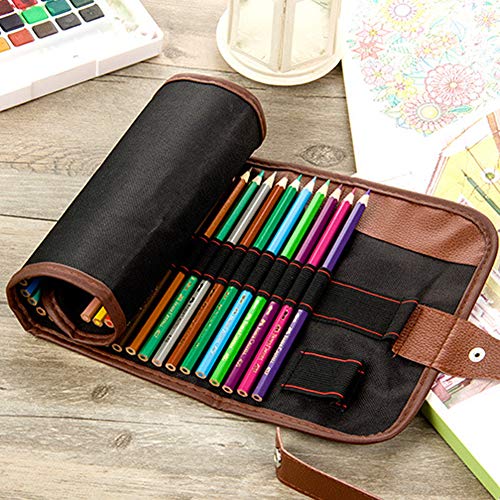 Lasenersm 0577-60 1 Piece 60 Slot Canvas Pencil Roll Up Case Pencil Wrap Case Roll Up Pouch Pen Wrap Organizer Roll Up Pencil Holder Charcoal Pencils Rolling Pouch thumb #1