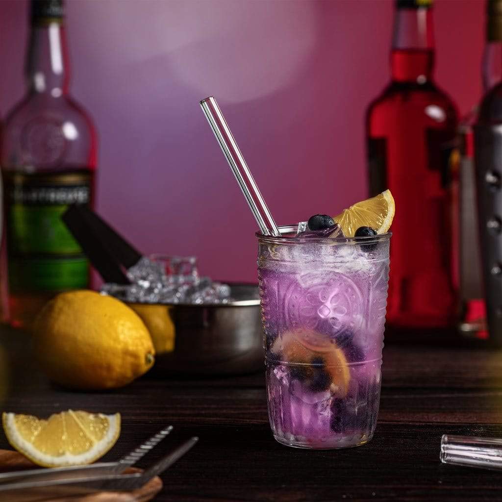 HALM glazen rietjes herbruikbaar drinkrietje - 6 stuks kort gebogen 15 cm plasticvrije schoonmaakborstel - Vaatwasmachinebestendig - Duurzaam - Glazen drinkbuizen voor tumblers cocktailglazen