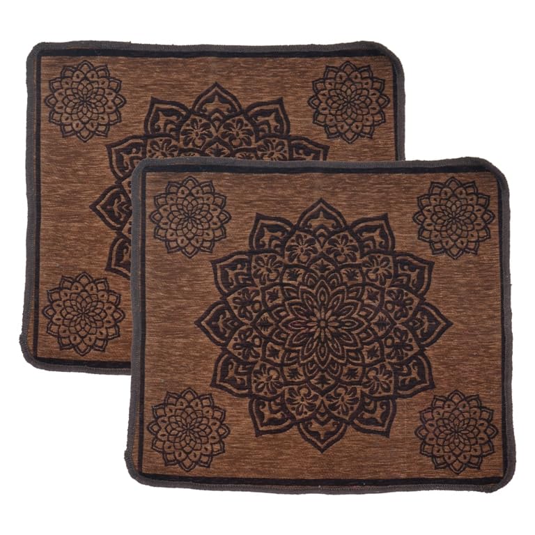 Furnishing Hut Premium Chenille Velvet Multipurpose Decorative Sitting Prayer Mat/Aasan/Pad/Sedge for Pooja, Yoga, Dinner (Size 2 Ft X 2 Ft) (Brown) 2 Pcs-picture-37