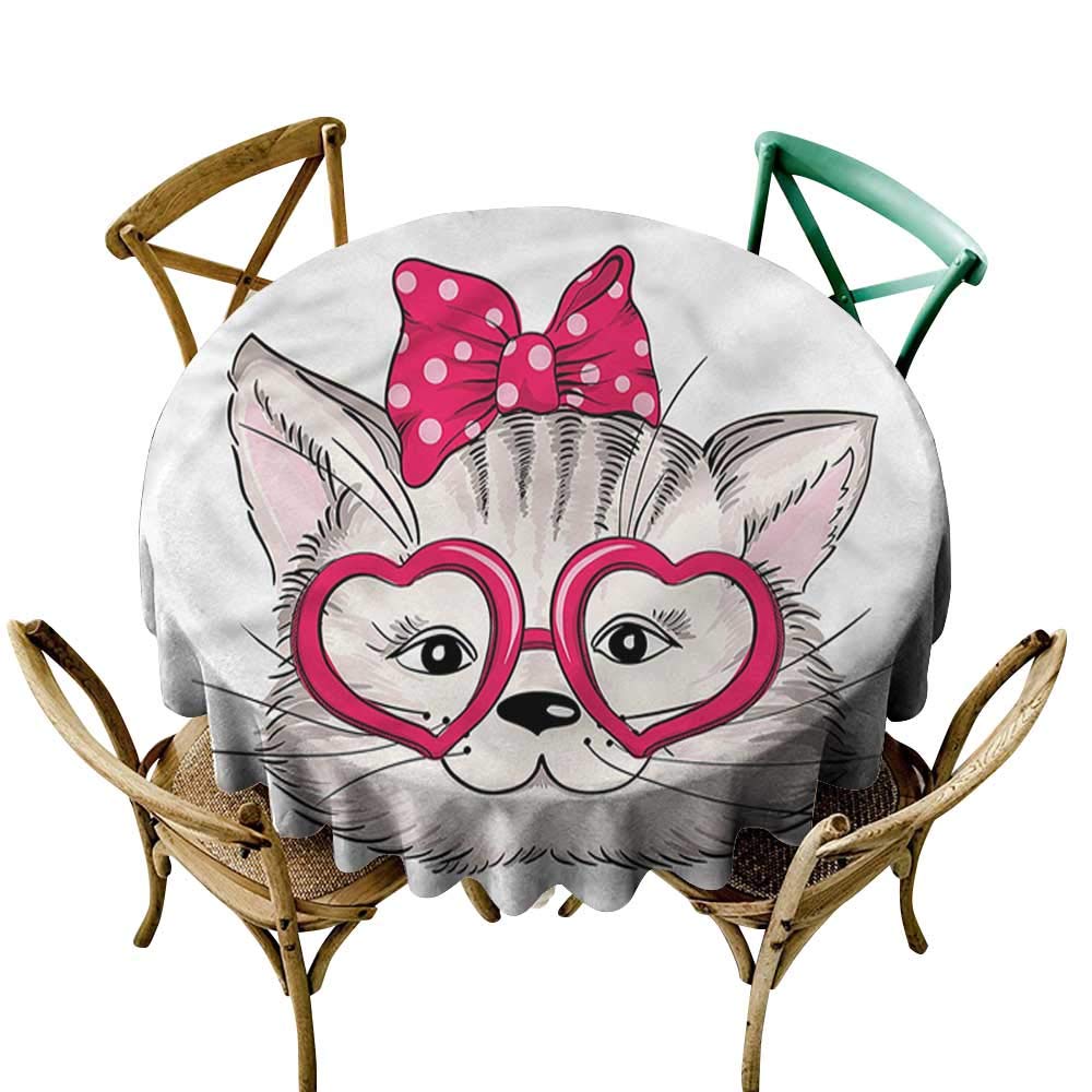 Nappe ronde chaton pour table de 101,6 cm, décor fille et chat