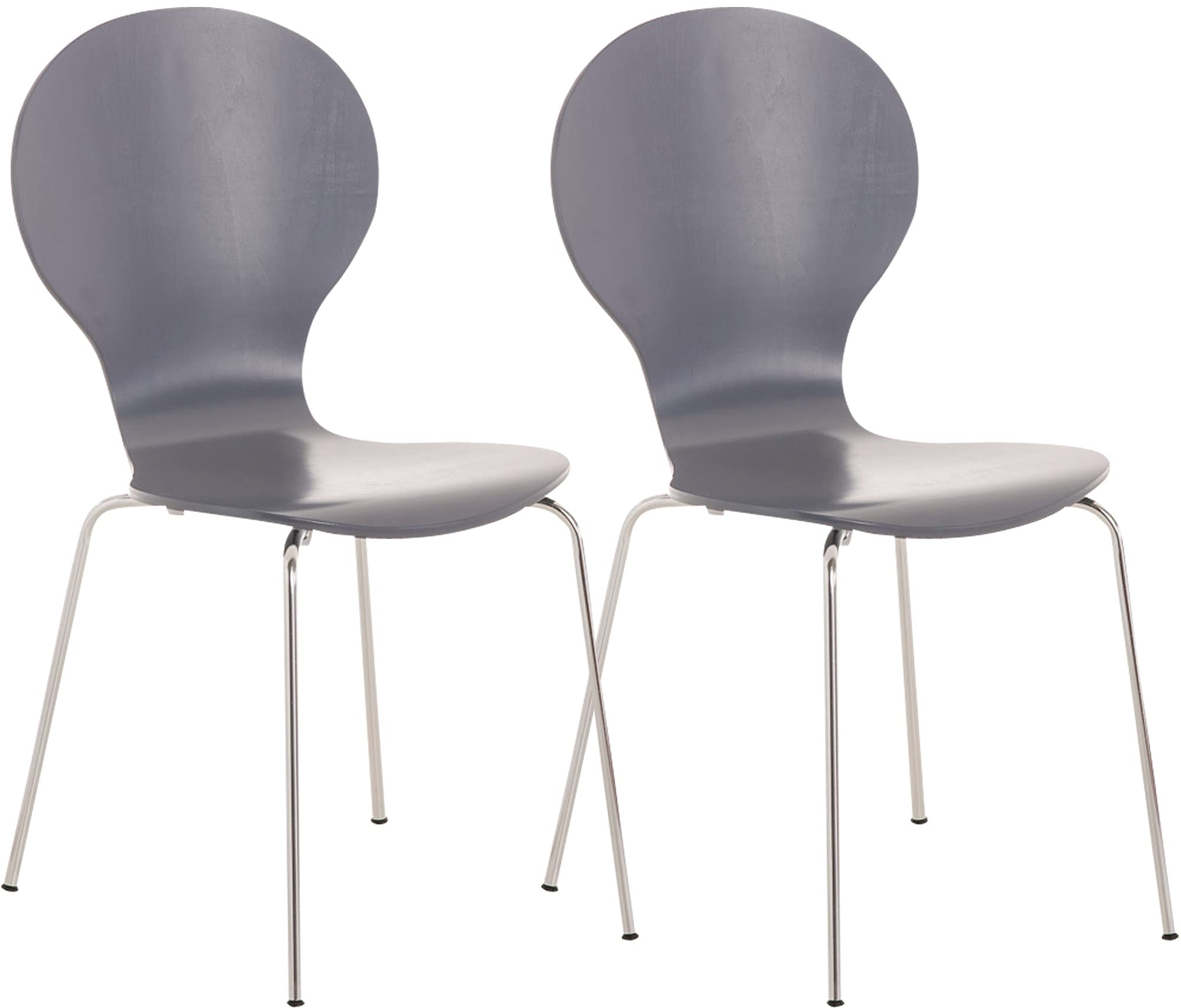CLP Set de 2 Sillas de Comedor Apilable Diego con Asiento de Madera y Base de Metal, Gris