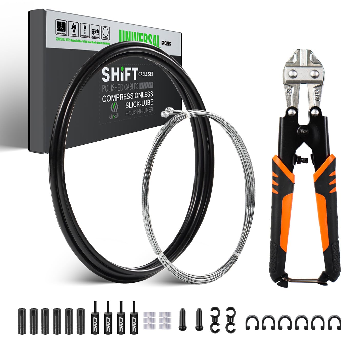 Chooee Fahrrad Schaltkabel für Shimano/Sram,Fahrrad Schaltzug mit Kabelschere Set-Universal Fahrrad Schaltseil 2.8m Mit Öl Schlauch 3.5m Schaltzugset für Rennrad, MTB, Citybike und andere.