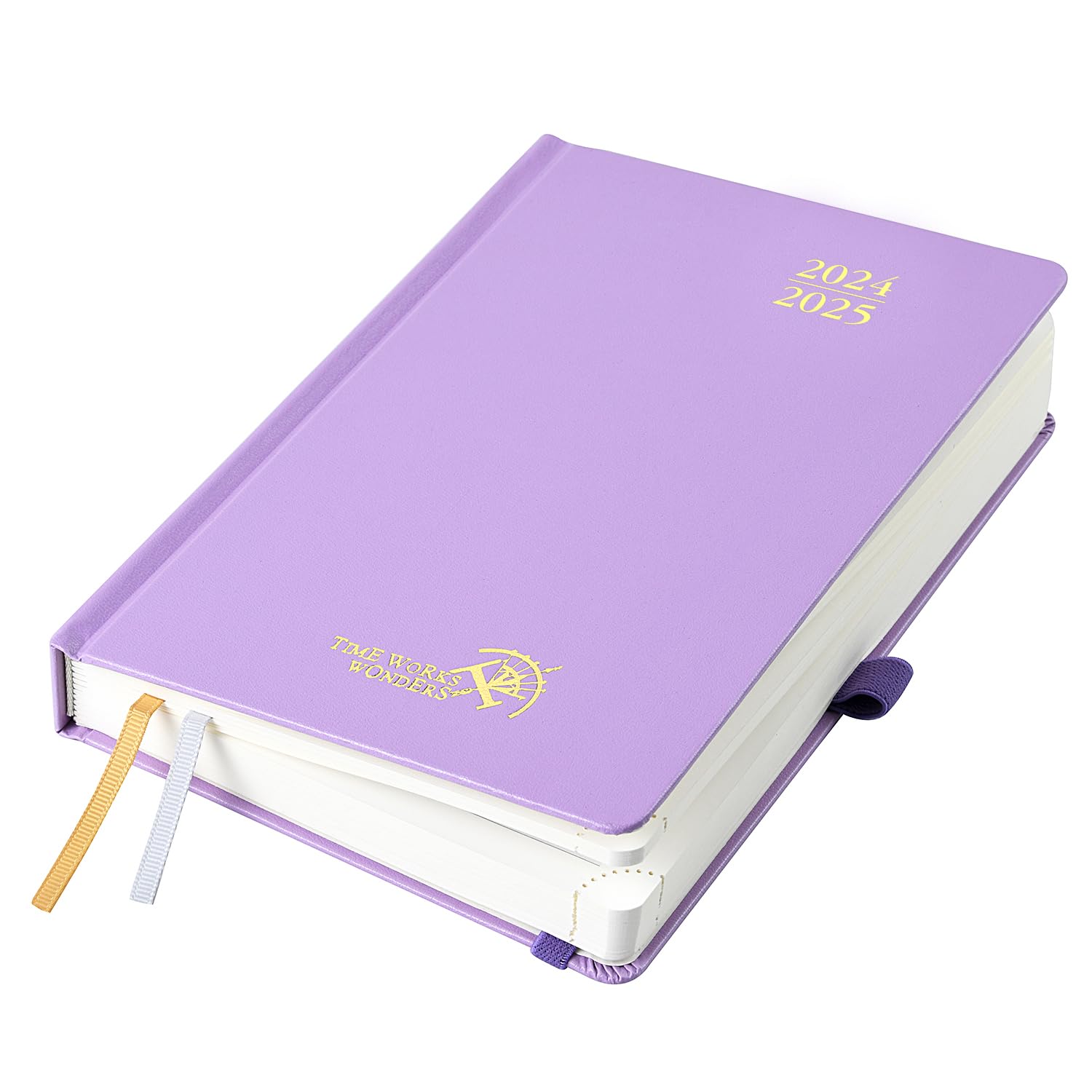 POPRUN Agenda 2024 2025 Dia Por Pagina 21,5 x 14,5 cm, Agenda Diaria 12 Meses de Ago.2024 - Jul.2025, Tapa Dura, Banda Elástica, 80 GSM Papel Certificado FSC®, Violet Claro