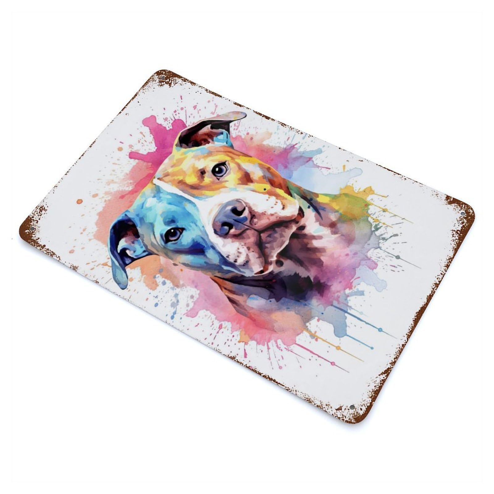 Bull Terrier Watercolor Rusty Metal Tin Sign 11.8"x7.9", Ideal for Farmhouse, Kitchen And Entryway Decor