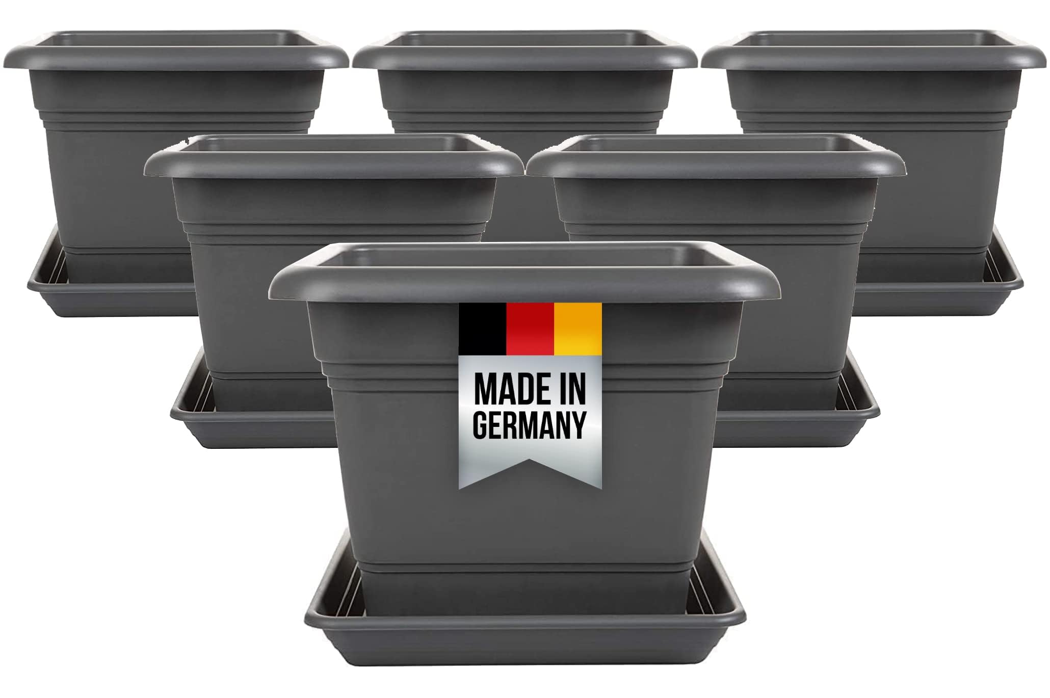 6er Set Pflanzkübel Groß Außen, Blumentopf Gross 40x40 cm, 46 Liter,, Pflanzentopf Blumentopf mit Untersetzer, Pflanzkübel Kunststoff, Blumenkübel Pflanztöpfe Blumentöpfe Made in DE, Anthrazit,