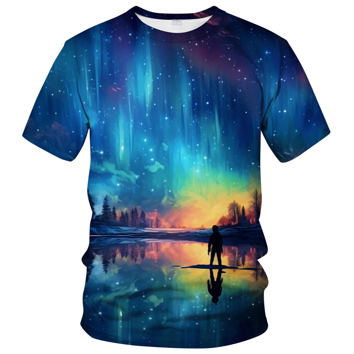 LAOLIUSN Colorful Aurora Borealis T Shirt Novelty Starry Night Theme Tee Shirt