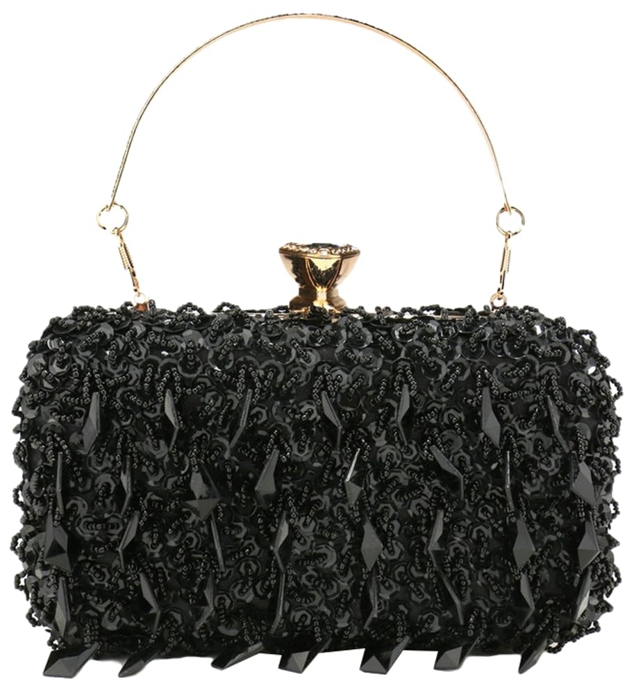 Rungion Womens Elegant Acrylic Evening Clutch Sequin Beaded Purse Handbag Crossbody Shoulder Bag for Wedding Party Prom