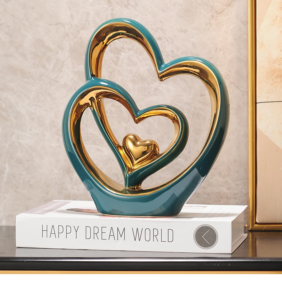 Doppelherz-Ornament,Doppelherz-Keramik-Statue,Heimdekoration,kreative Heimdekoration,Geschenk,Büro,Wohnzimmer,Dekoration,Souvenir,geeignet als Geschenk.