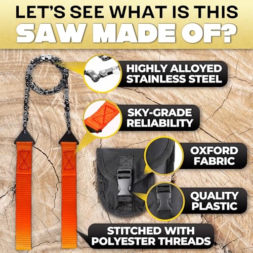 Rope Saw for Tree Limbs - Pocket Chainsaw for Survival with Bag | Stainless Steel 25" Folding Tree Saw with Bi-Directional Teeth, Essential for Camping Gear Survival Gear Compact Design for Easy Carry thumbnail 3