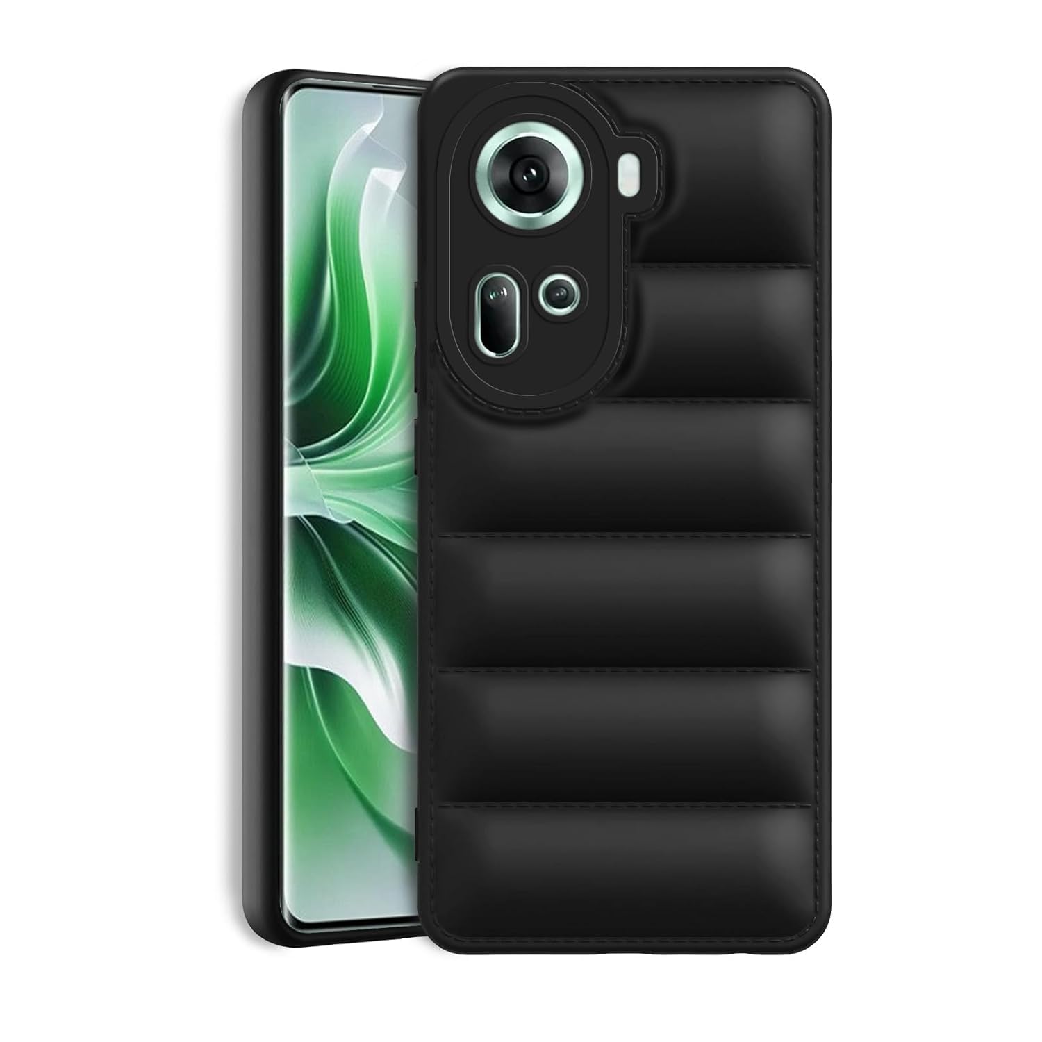CLICKFLEEK Puffer Case with Camera Protection Soft Silicon Back Cover Compatible for Oppo Reno 11 5G -(Black)