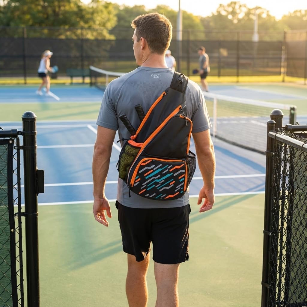 Pickleball Sling Bag with Shoe Compartment for Men Women, Professional 2-3 Paddle Backpack, Large Capacity Bag with 36oz Water Bottle Pocket & Fence Hook - Image 5